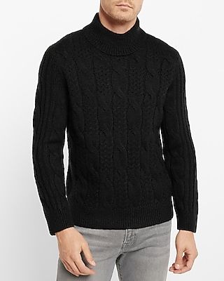 Cable Knit Turtleneck Sweater Black Men's L