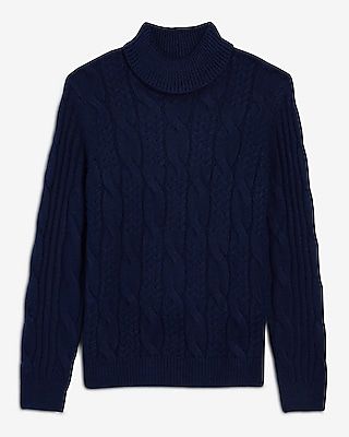 Cable Knit Turtleneck Sweater Blue Men's XS