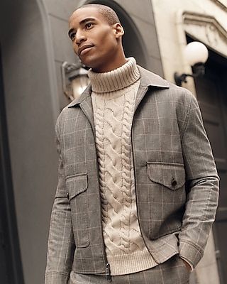 Wool-Blend Cable Knit Turtleneck Sweater