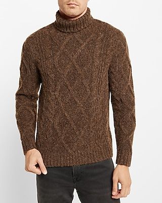 Wool-Blend Cable Knit Turtleneck Sweater Men's Tall