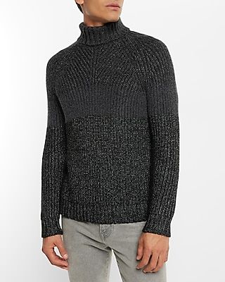 Striped Ribbed Knit Turtleneck Sweater Gray Men's
