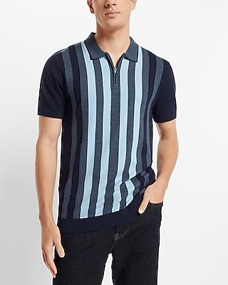 Ombre Stripe Short Sleeve Zip Polo Sweater Blue Men's