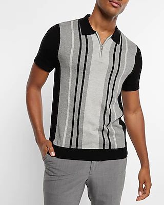 Striped Short Sleeve Zip Polo Sweater Men's