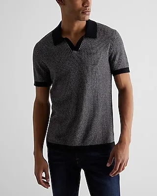 Geo Johnny Collar Short Sleeve Sweater Polo Black Men's XL