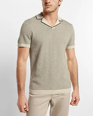 Geo Print Cotton Short Sleeve Sweater Polo Neutral Men's XL Tall