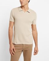 Ribbed Short Sleeve Johnny Collar Sweater Polo