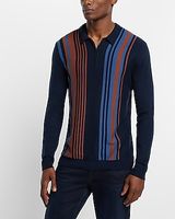 Asymmetric Striped Cotton Zip Sweater Polo Blue Men's L