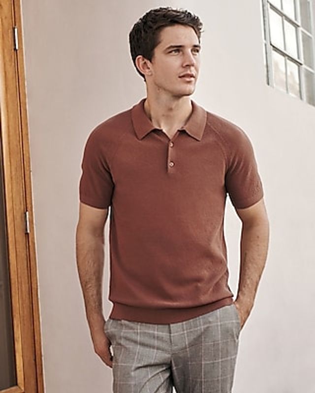 Express Open Knit Striped Short Sleeve Sweater Polo Brown Men's XS | The  Shops at Willow Bend