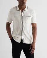 Ribbed Cotton Short Sleeve Sweater Polo Neutral Men's Tall