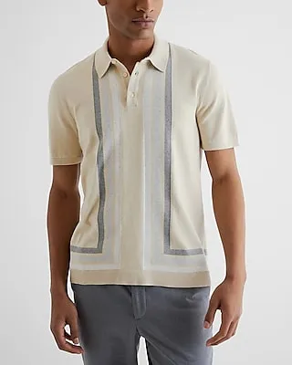 Striped Frame Short Sleeve Sweater Polo Neutral Men's Tall