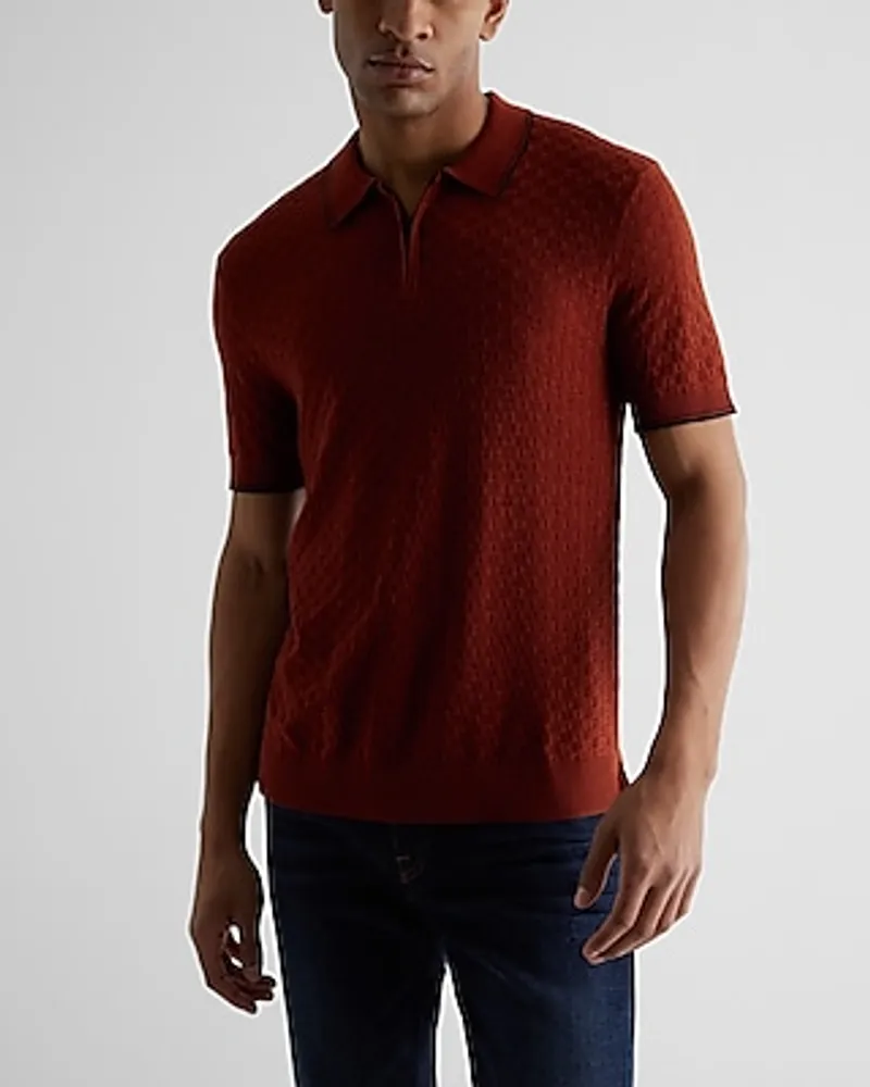 Express Basket Weave Cotton-Blend Short Sleeve Sweater Polo | CoolSprings  Galleria