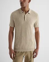 Big & Tall Pointelle Cotton Short Sleeve Sweater Polo Neutral Men's XXL