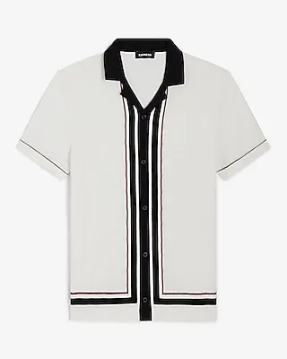 Striped Cotton-Blend Short Sleeve Sweater Polo Neutral Men's M