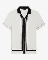 Striped Cotton-Blend Short Sleeve Sweater Polo Neutral Men's