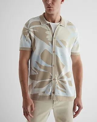 Tropical Floral Cotton-Blend Short Sleeve Sweater Polo Neutral Men's XS