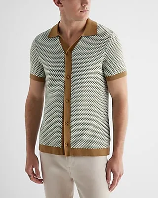 Geo Print Short Sleeve Sweater Polo Neutral Men's XXL Tall