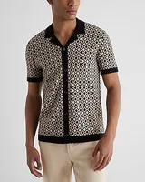 Diamond Geo Cotton Short Sleeve Sweater Polo Black Men