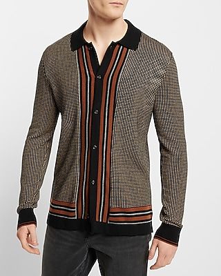 Geo Striped Button Down Sweater Polo