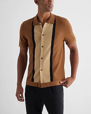 Center Stripe Cotton Short Sleeve Sweater Polo Brown Men's Tall