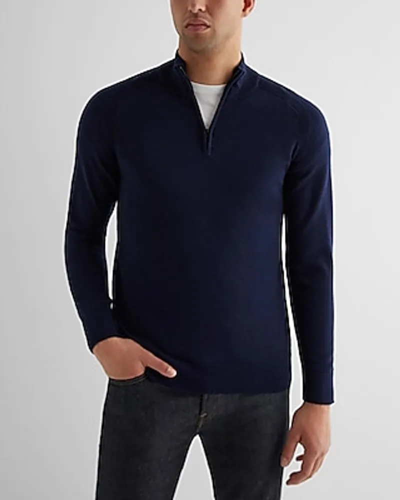 Gray Quarter-Zip Merino Wool Sweater