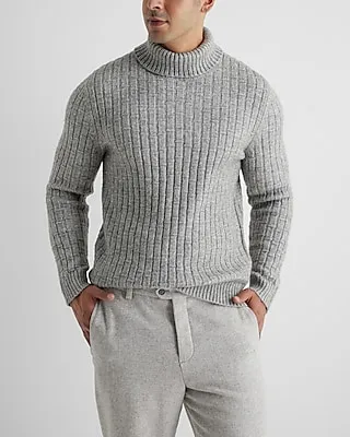 Ribbed Knit Turtleneck Sweater Gray Men's XL