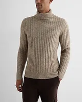 Ribbed Knit Turtleneck Sweater Brown Men's M