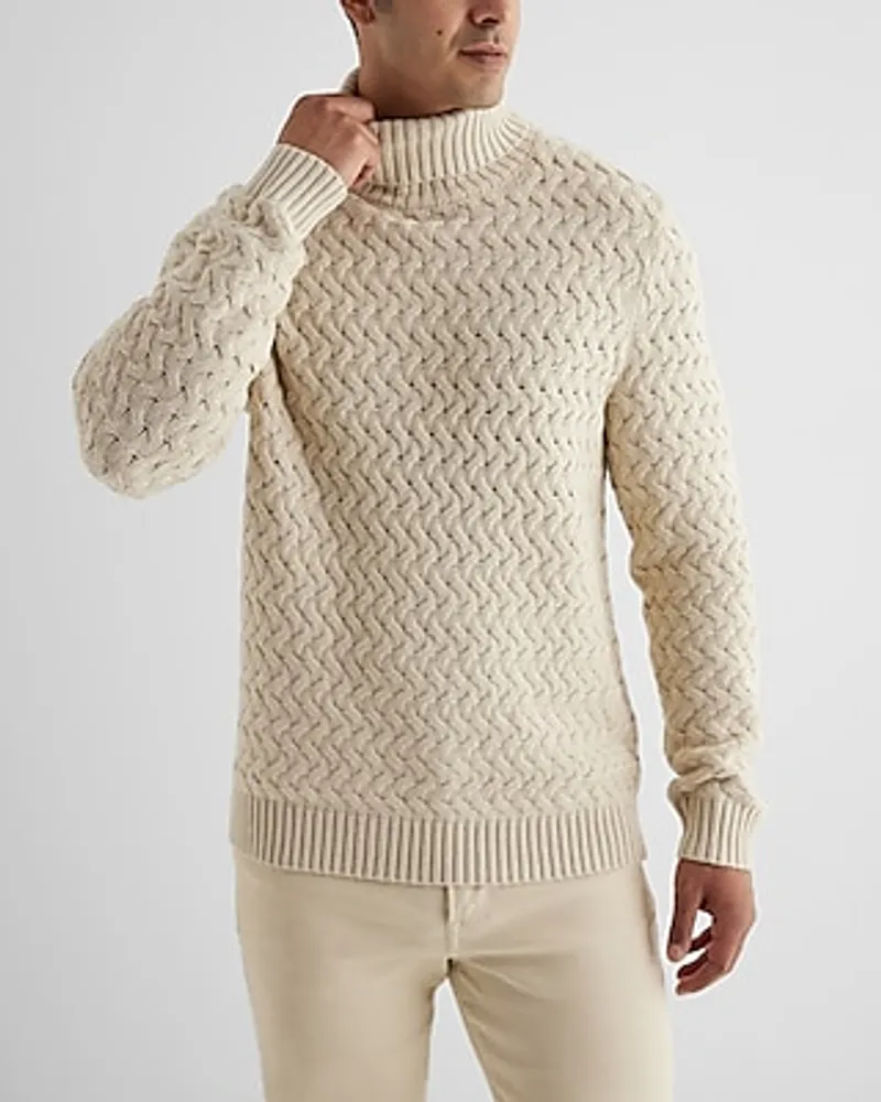Express Basket Weave Cotton-Blend Turtleneck Sweater Neutral Men\'s XL |  CoolSprings Galleria