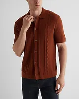 Woven Textured Short Sleeve Sweater Polo