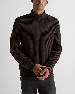 Ribbed Turtleneck Cotton-Blend Sweater Brown Men's L Tall