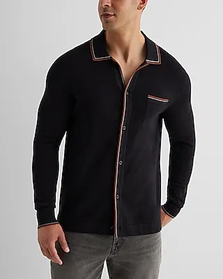 Stripe Tipped Cotton-Blend Sweater Polo Black Men's XXL Tall