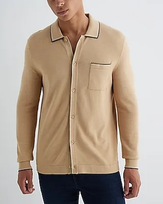 Stripe Tipped Cotton-Blend Sweater Polo Neutral Men's XL Tall