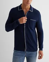 Stripe Tipped Cotton-Blend Sweater Polo Blue Men's XS