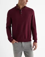 Cotton Textured Stitch Buttoned Mock Neck Sweater Red Men's