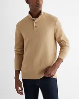 Cotton Textured Stitch Buttoned Mock Neck Sweater Neutral Men's M