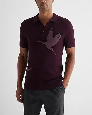 Flying Birds Cotton-Blend Short Sleeve Sweater Polo