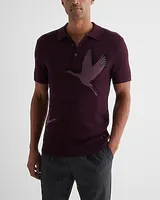 Flying Birds Cotton-Blend Short Sleeve Sweater Polo Purple Men's XL Tall