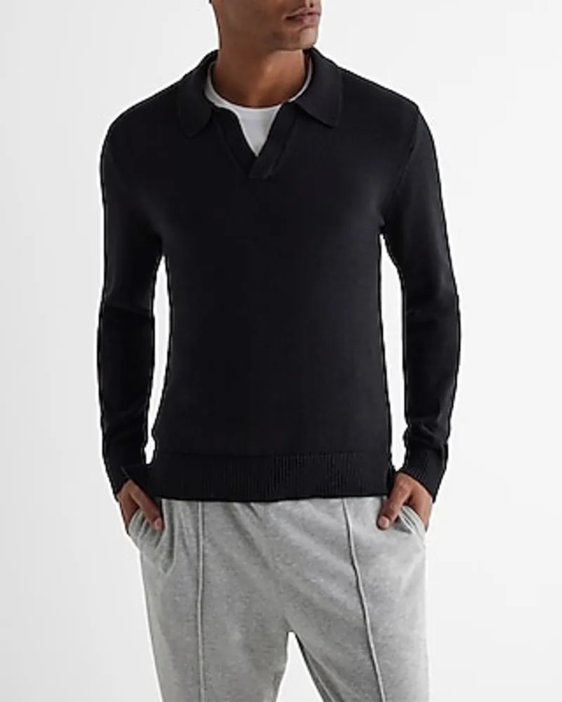 Cotton Johnny Collar Sweater Black Men's S