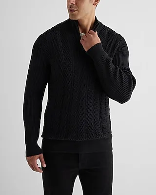 Mixed Stitch Quarter Zip Sweater Black Men's L