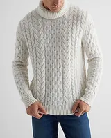 Cable Knit Wool-Blend Turtleneck Sweater White Men's XS