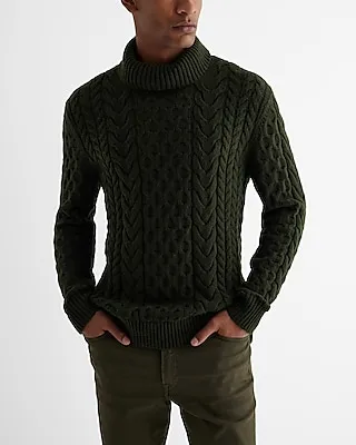 Cable Knit Wool-Blend Turtleneck Sweater Men's