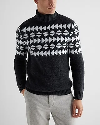 Textured Fair Isle Turtleneck Sweater Gray Men's XL