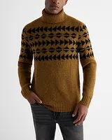 Textured Fair Isle Turtleneck Sweater Green Men's XS