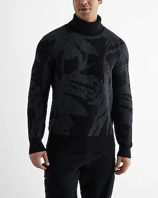 Fuzzy Abstract Floral Turtleneck Sweater