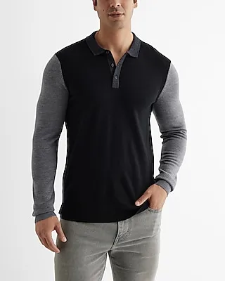 Color Block Merino Wool Sweater Polo Men's