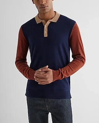 Color Block Merino Wool Sweater Polo Men