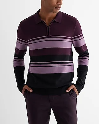 Striped Cotton Zip Sweater Polo