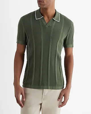 Big & Tall Ribbed Johnny Collar Cotton Sweater Polo Green Men's XXL