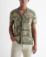 Floral Cotton Short Sleeve Sweater Polo Green Men's