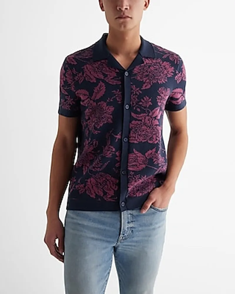 Floral Cotton Short Sleeve Sweater Polo Men