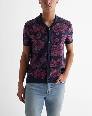 Floral Cotton Short Sleeve Sweater Polo Men's Tall